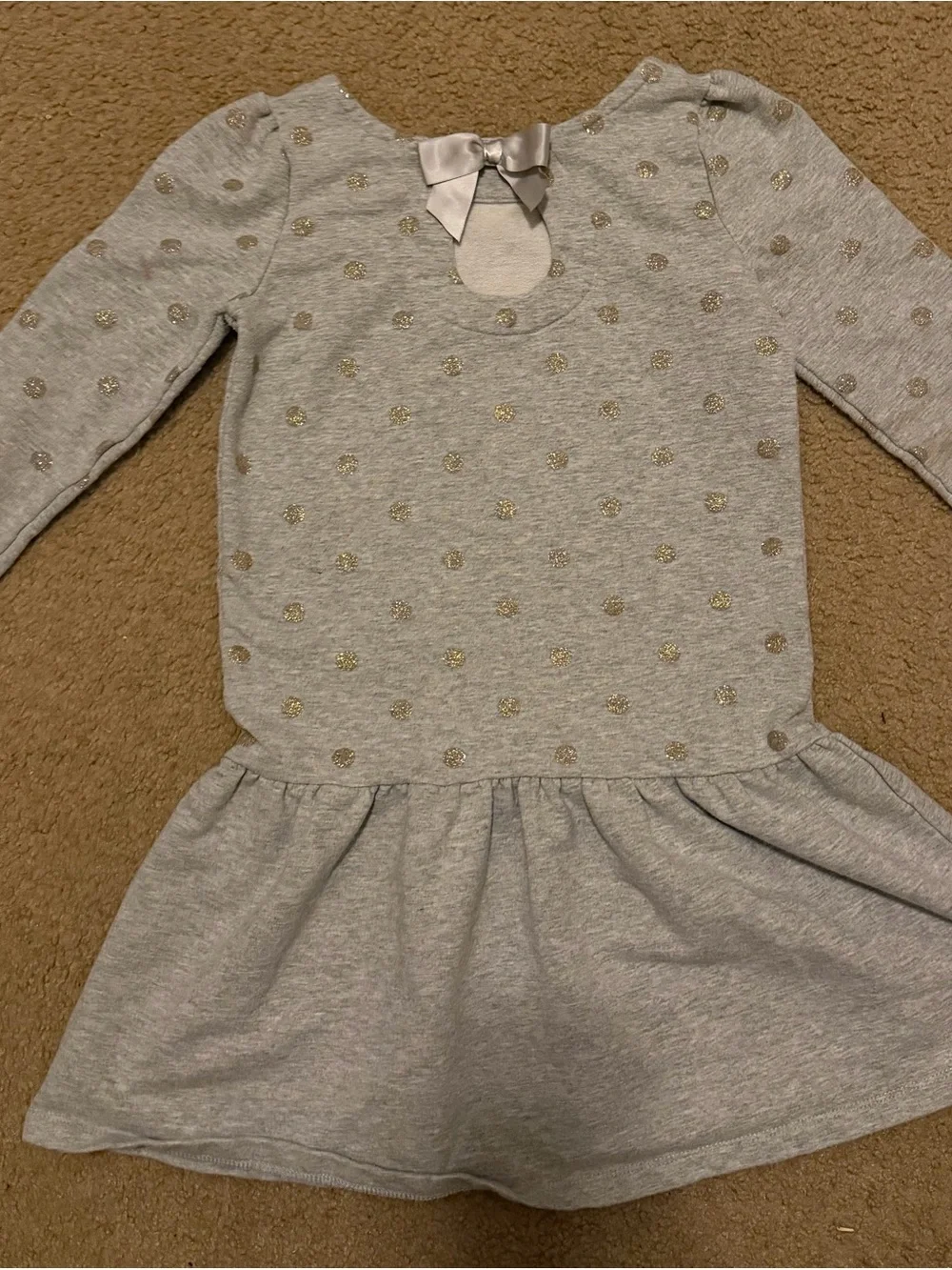 Girls' Grey Dress with Gold Polka Dots